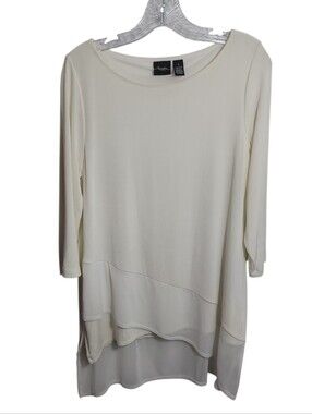 Travelers by Chico's cream layered chiffon hem tunic top women's size 1 (U.S. M)